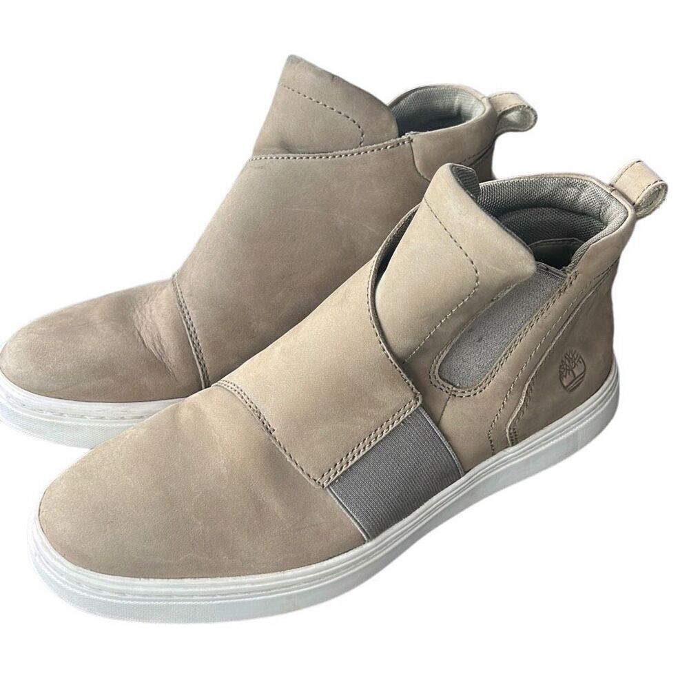 Timberland Womens Mid Top Slip‎ On Fashion Sneakers Tan Leather Size 8.5